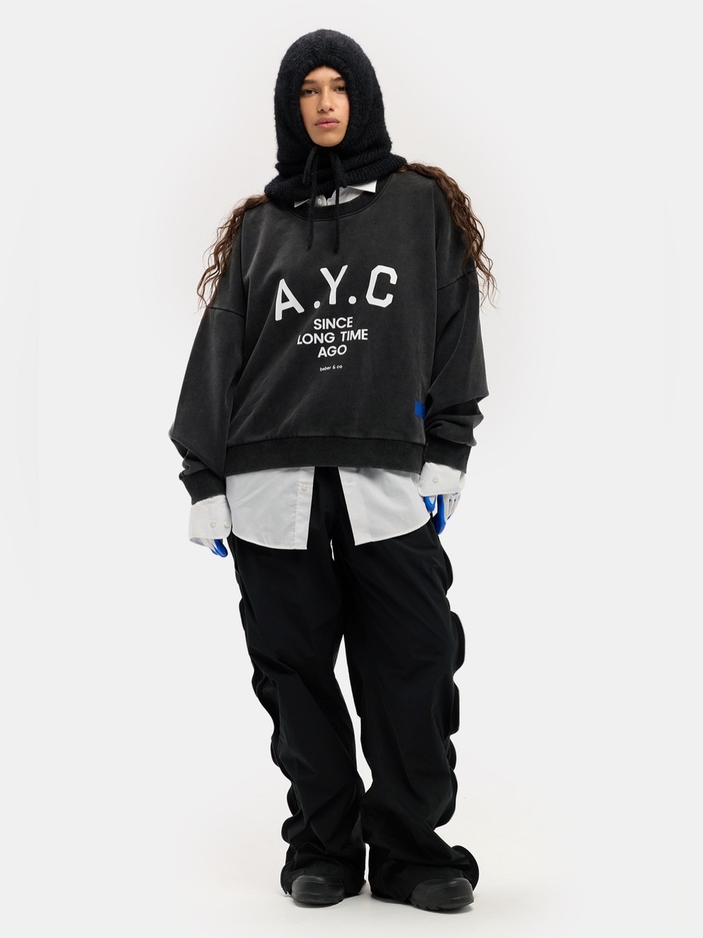 Beber & co A.Y.C Black Logo Crewneck Sweatshirt size large oversized - Picture 6 of 12